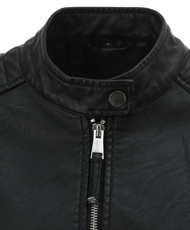 Quilted Shoulder Faux Leather Jacket with Stand Collar