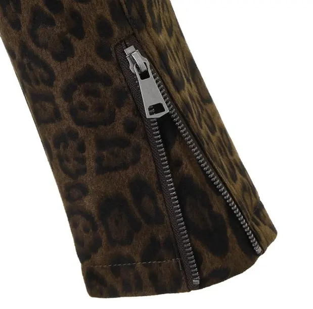 Crewneck Leopard Print Suede Cropped Jacket